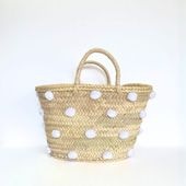 水玉バスケットM　ホワイト