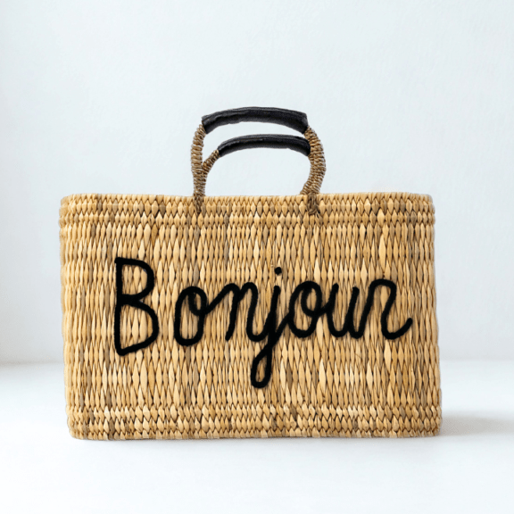 メッセージスクエアバスケット Bonjour ブラック | かごバッグ