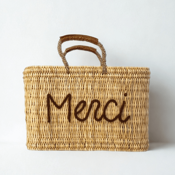 メッセージスクエアバスケット Merci　キャメル