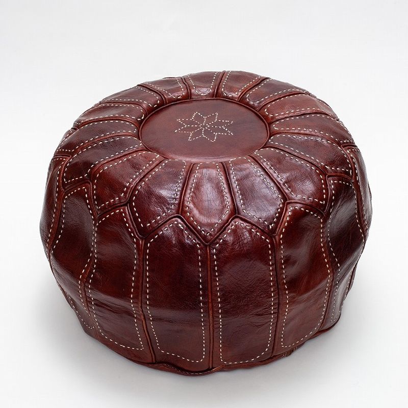 レザーステッチプフL ブラウン