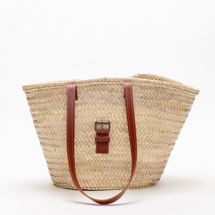 ロングレザーベルトバスケットL　キャメル