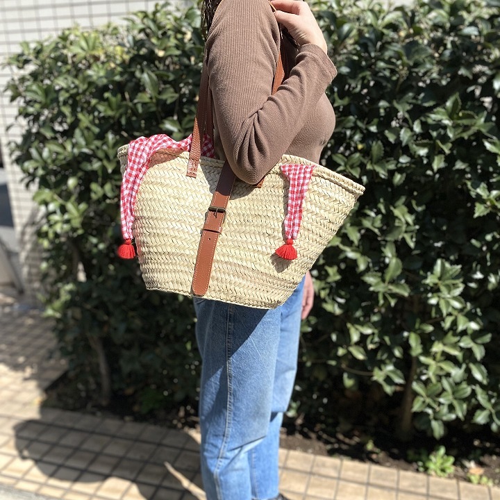 ロングレザーベルトバスケットL　キャメル