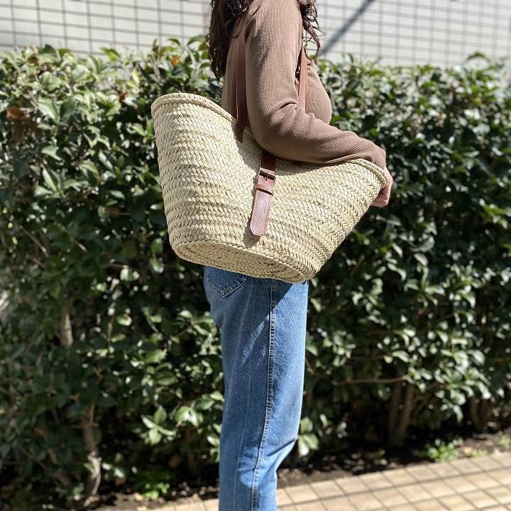 ロングレザーベルトバスケットL　キャメル