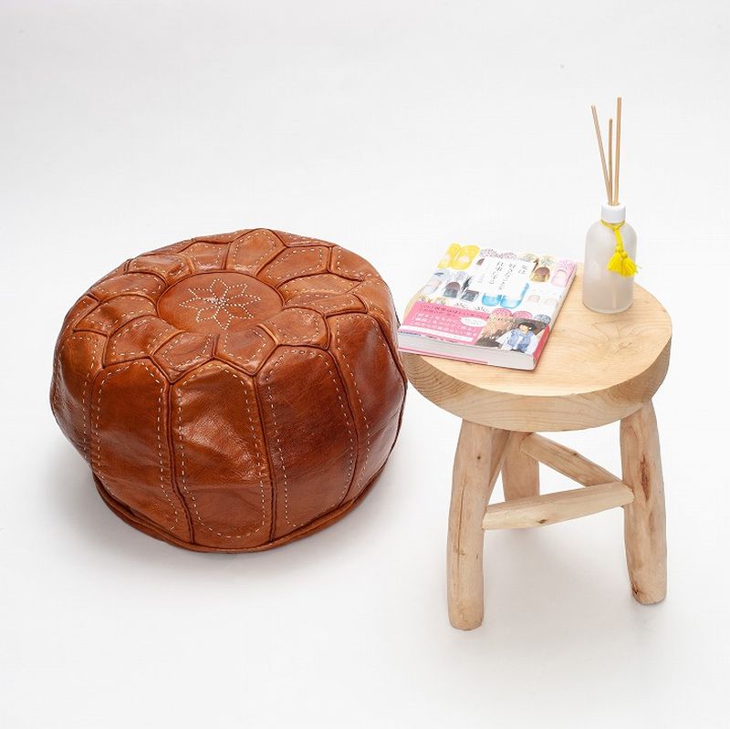 レザーステッチプフS　ナチュラル