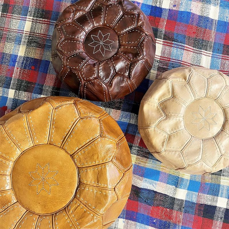 レザーステッチプフS　ナチュラル