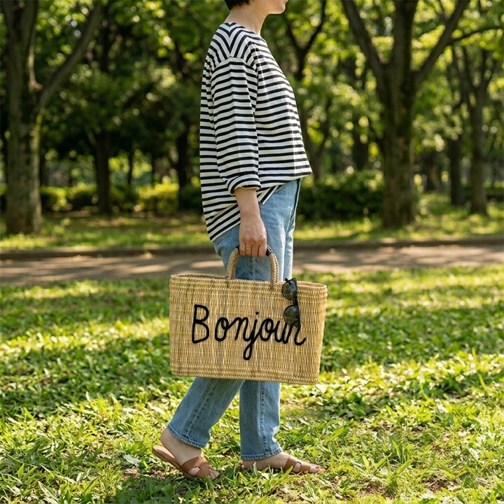 メッセージスクエアバスケット Bonjour　ブラック