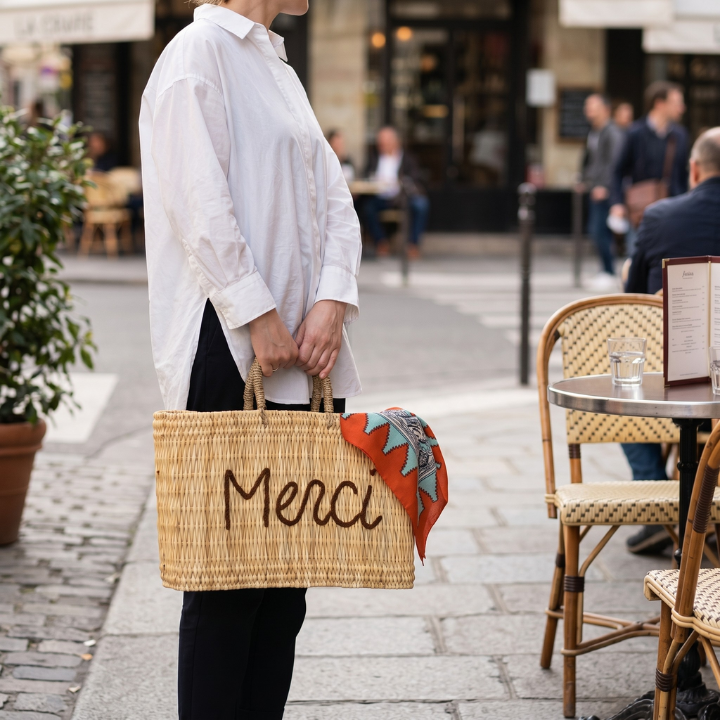 メッセージスクエアバスケット Merci　キャメル