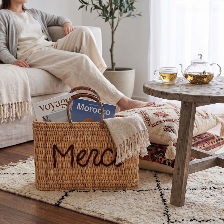 メッセージスクエアバスケット Merci キャメル