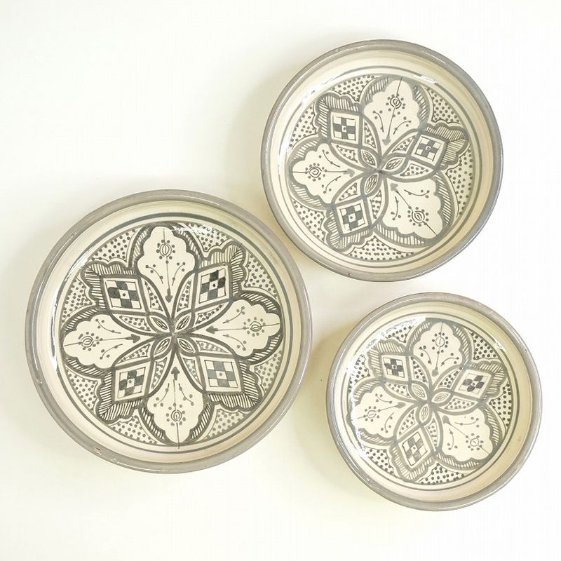 【モロッコ3大陶器】サフィ プレート グレー S