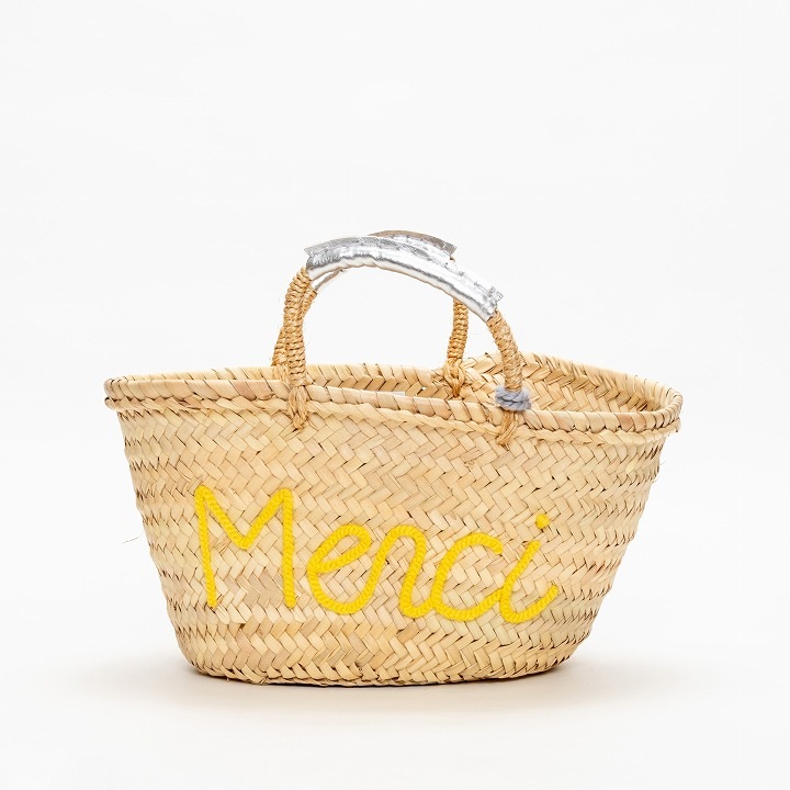タッセルメッセージバスケット Merci イエロー | かごバッグ