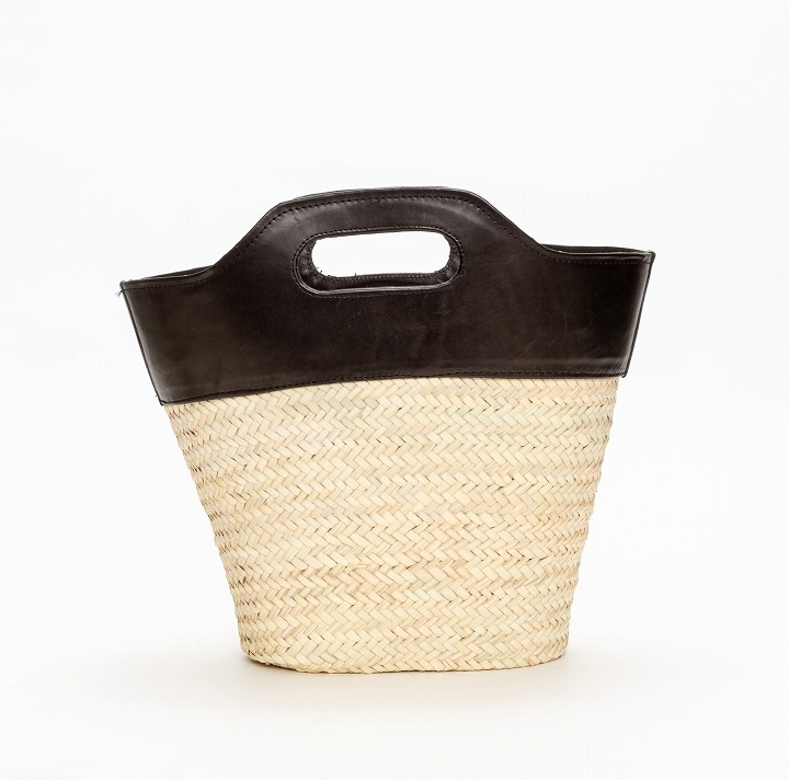 ホールハンドルレザーバスケット ブラック