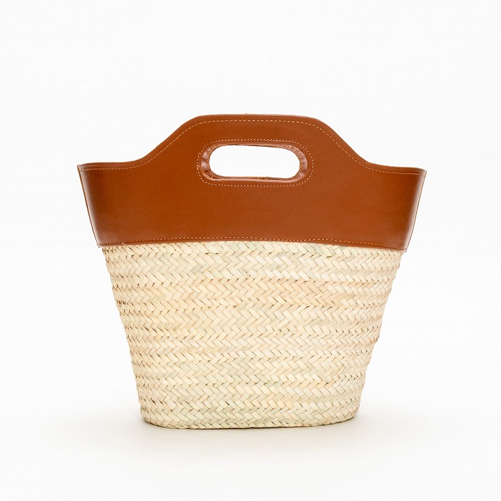 ホールハンドルレザーバスケット　キャメル