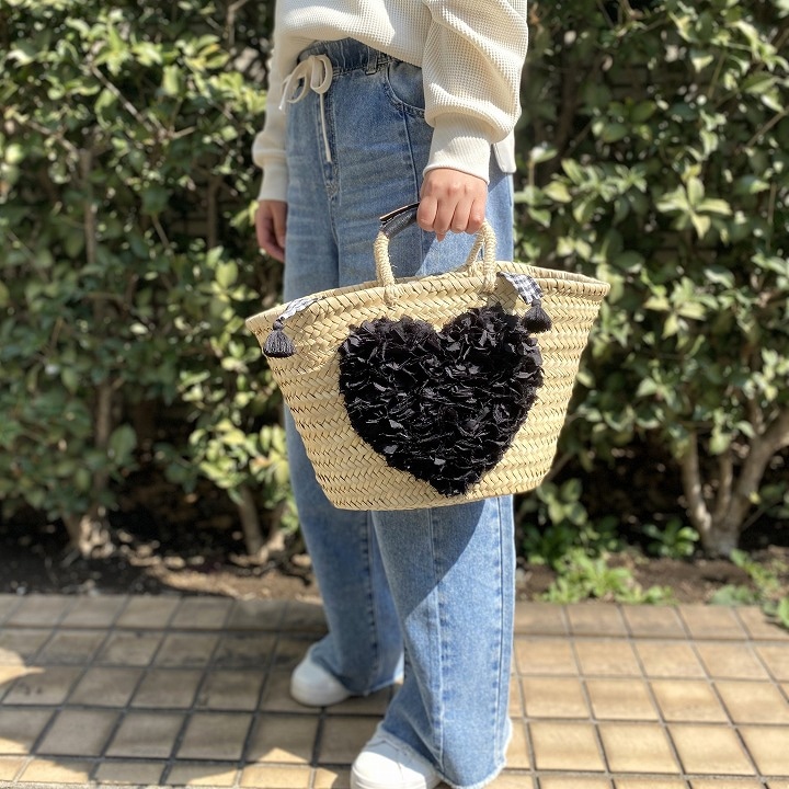 ハートフリンジバスケット　ブラック
