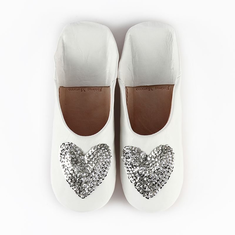 ハートスパンコール バブーシュ ホワイト