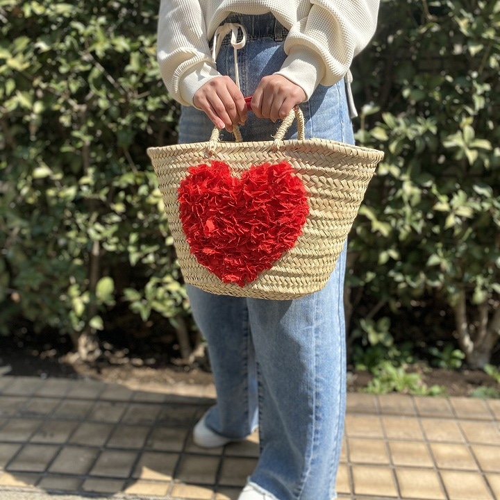 ハートフリンジバスケット レッド