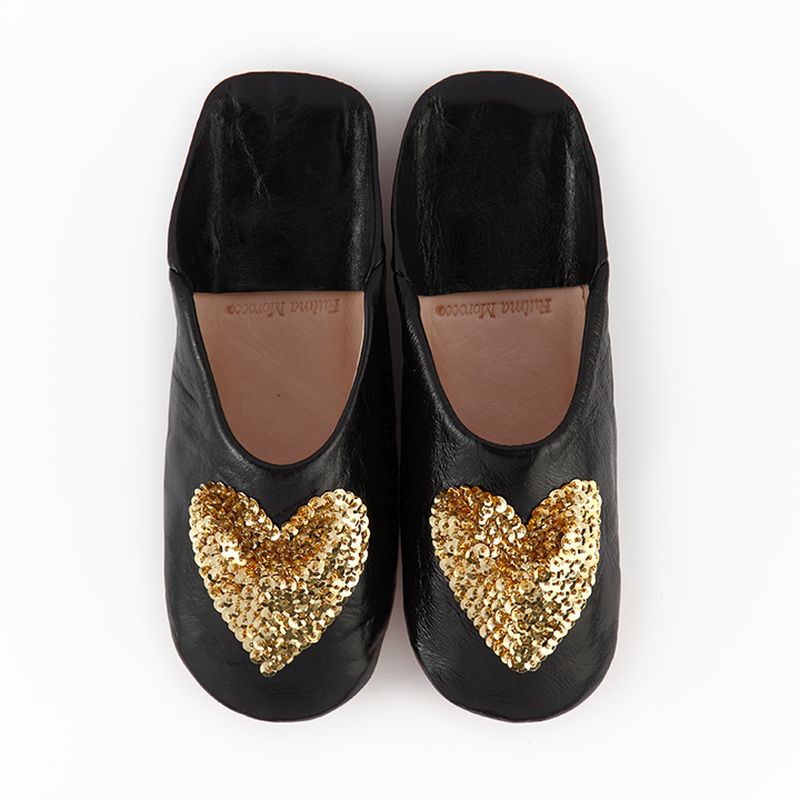 ハートスパンコール バブーシュ ブラック