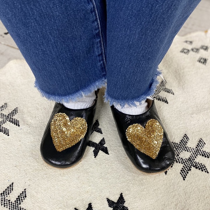 ハートスパンコール バブーシュ ブラック