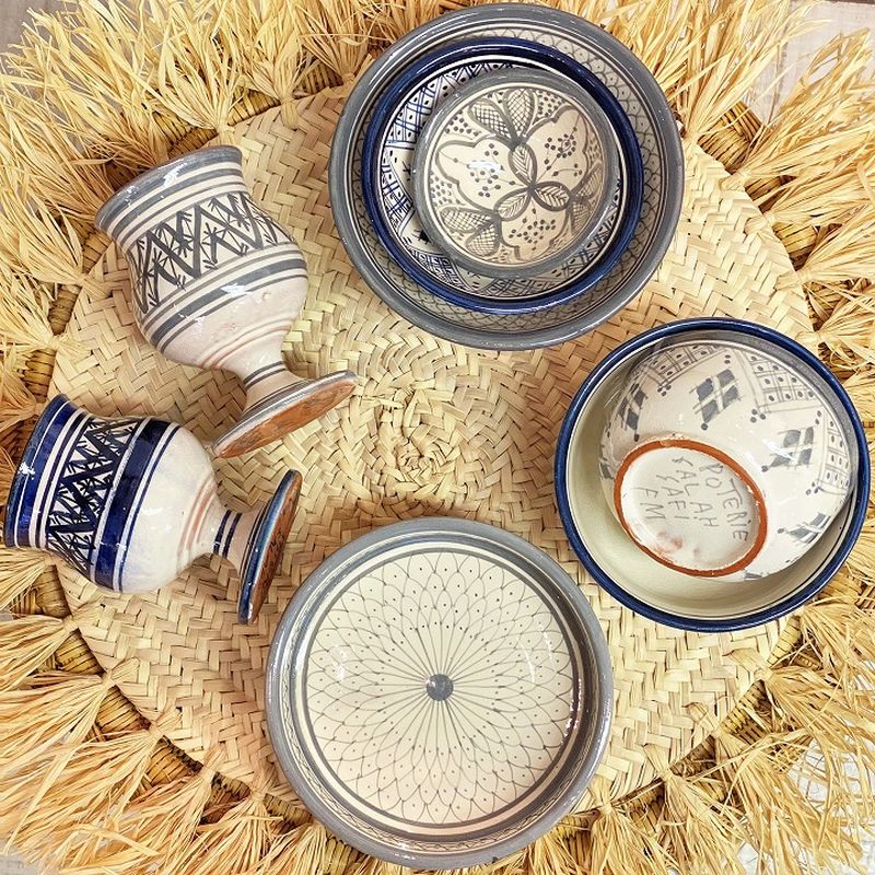 【モロッコ3大陶器】サフィ　ワインカップ　グレー