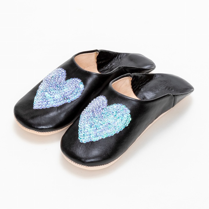 ハートスパンコール バブーシュ ブラッククリア