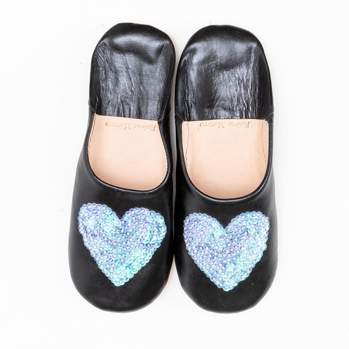 ハートスパンコール バブーシュ ブラッククリア