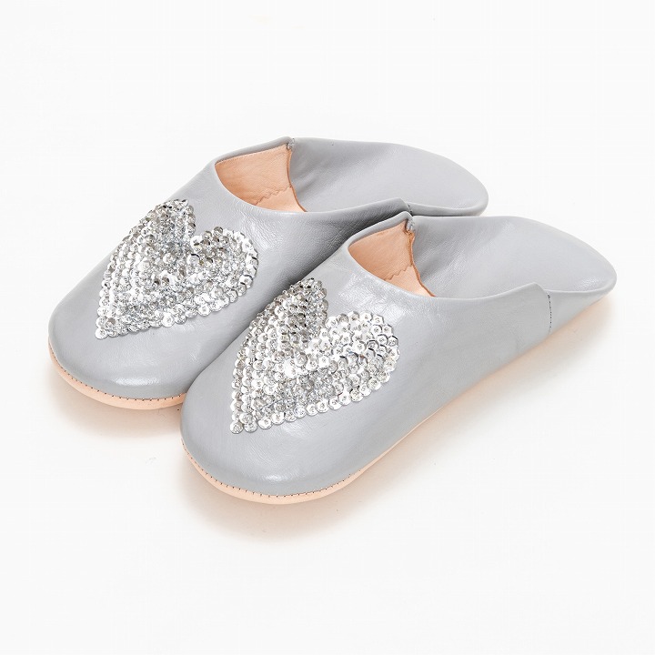 ハートスパンコール バブーシュ グレーシルバー