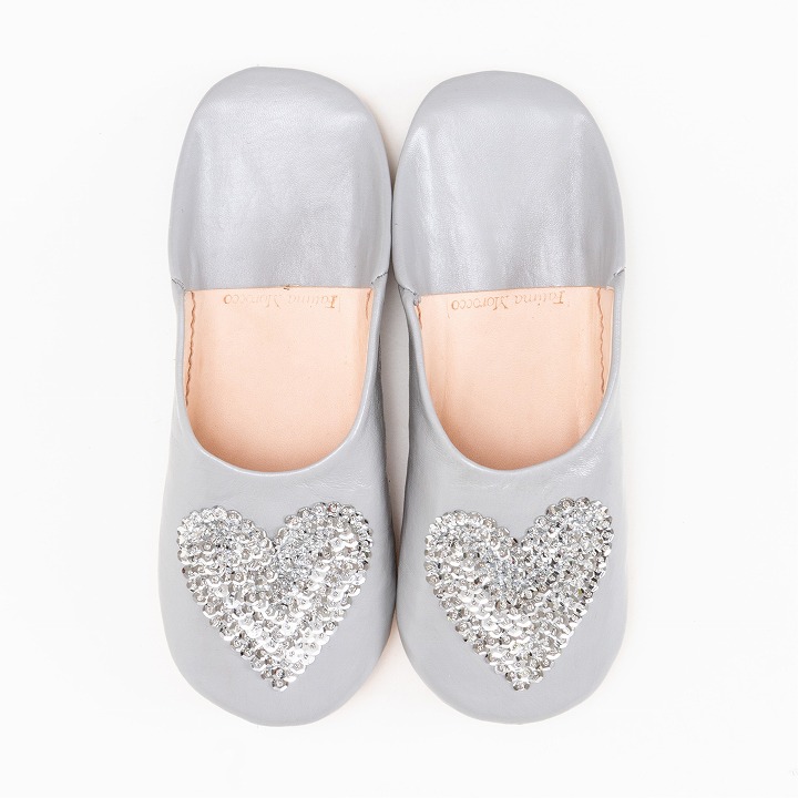 ハートスパンコール バブーシュ グレーシルバー