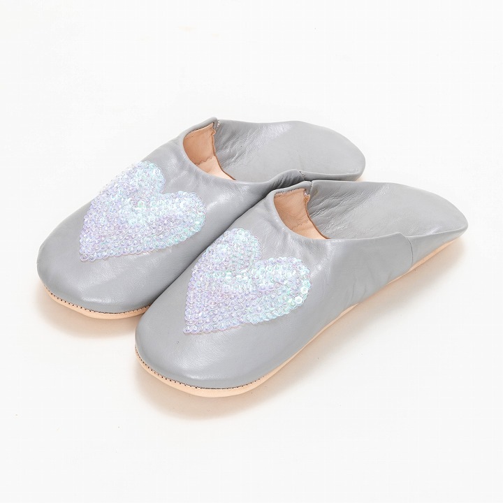 ハートスパンコール バブーシュ グレークリア