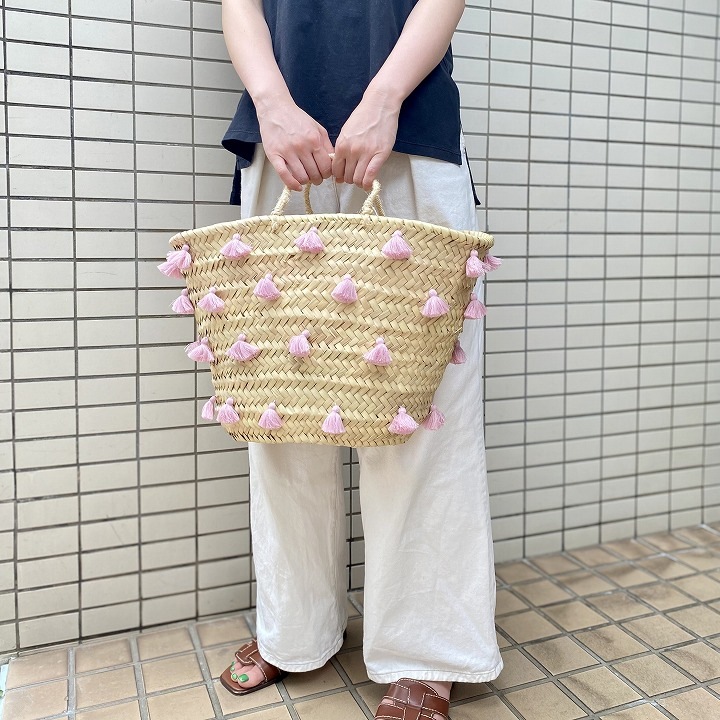 タッセルバスケット ライトピンク