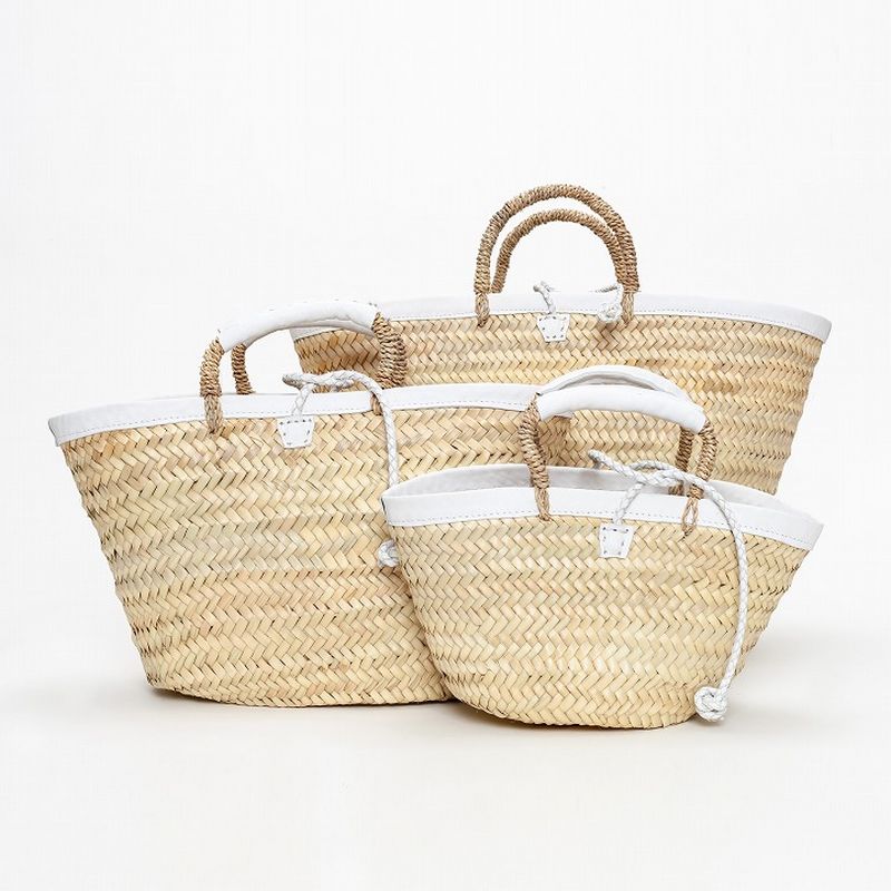 フチレザーロープバスケット ホワイト L