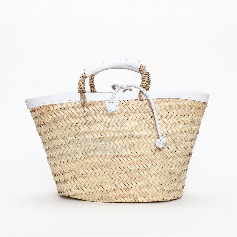 フチレザーロープバスケット ホワイト L