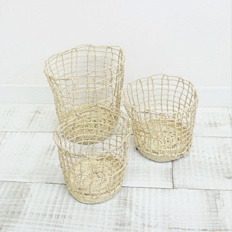 クロス編み筒型バスケットセット