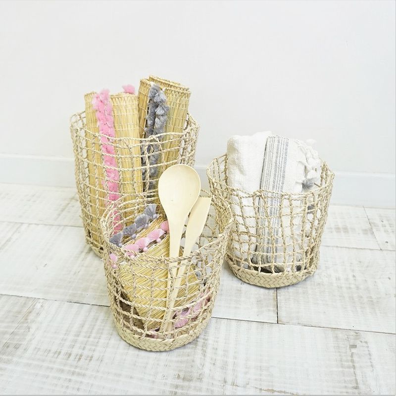 クロス編み筒型バスケットセット