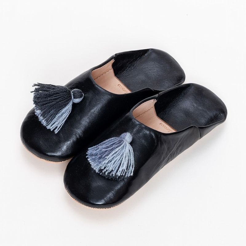 MIXタッセル バブーシュ　ブラック