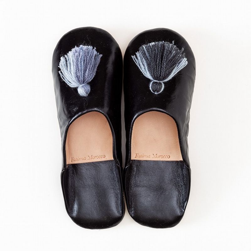 MIXタッセル バブーシュ　ブラック