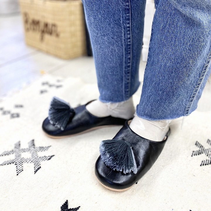 MIXタッセル バブーシュ　ブラック