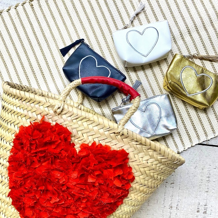 ハート刺繍ミニポーチ ホワイト