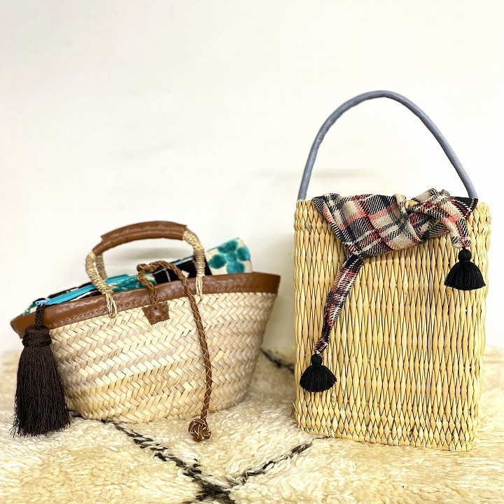 フチレザーロープバスケット　キャメル　M