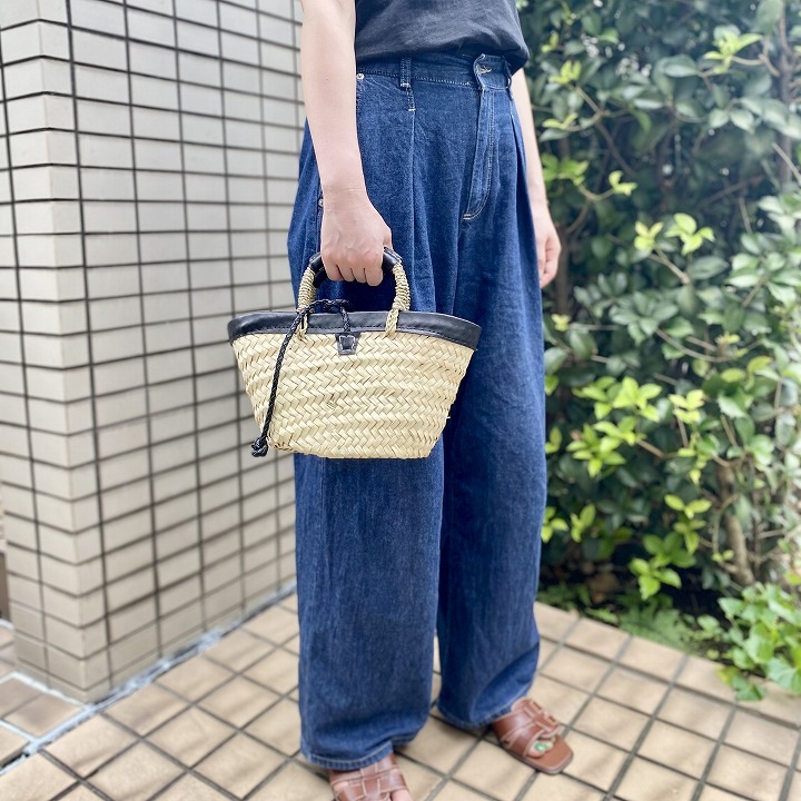 フチレザーロープバスケット　ブラック　M