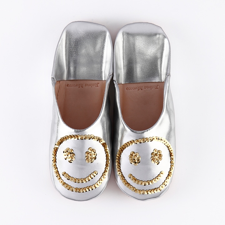 メンズ スマイルスパンコール バブーシュ シルバー