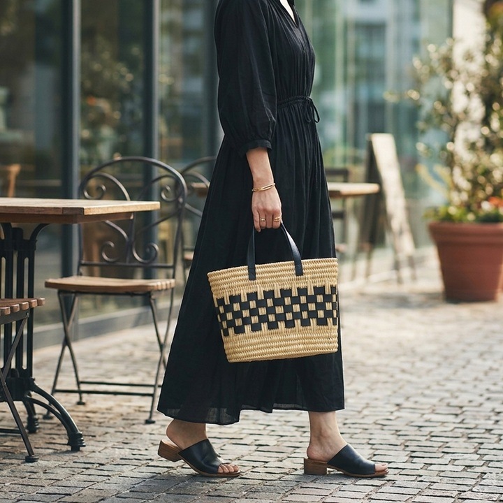 レザースクエアバスケットS　ブラック