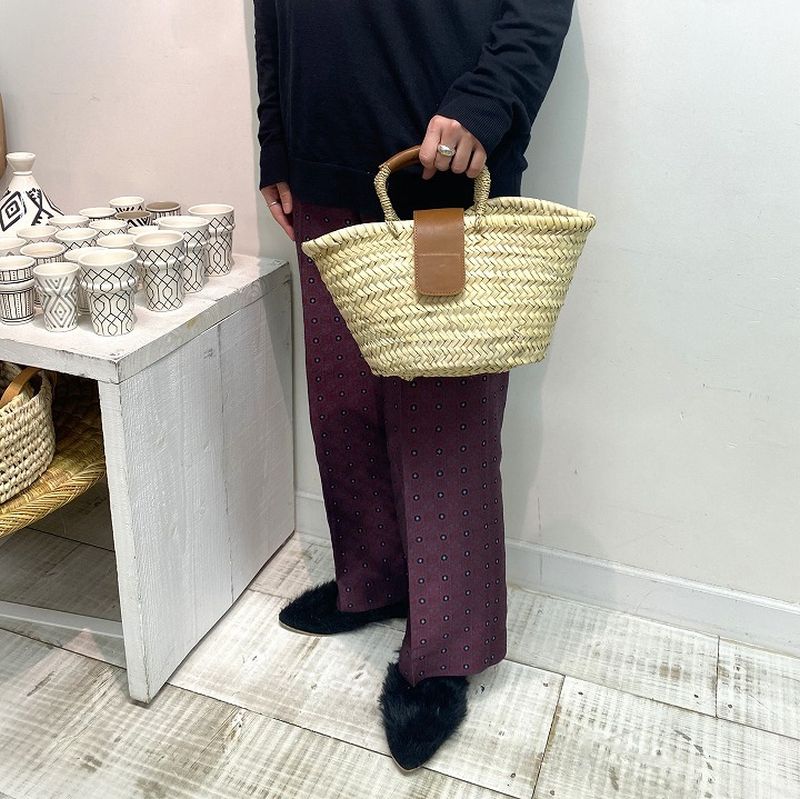 フラップレザーバスケット　キャメル　M