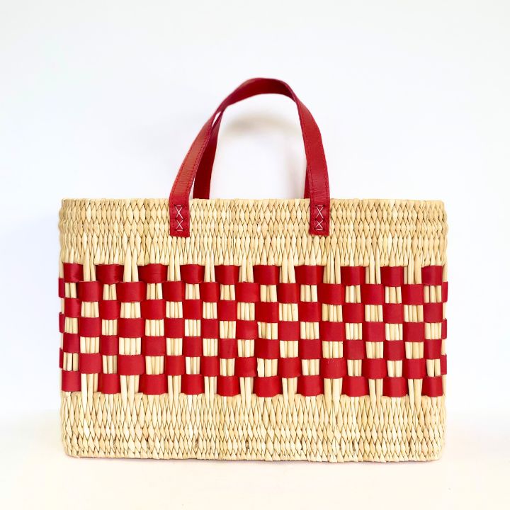 レザースクエアバスケットM　レッド