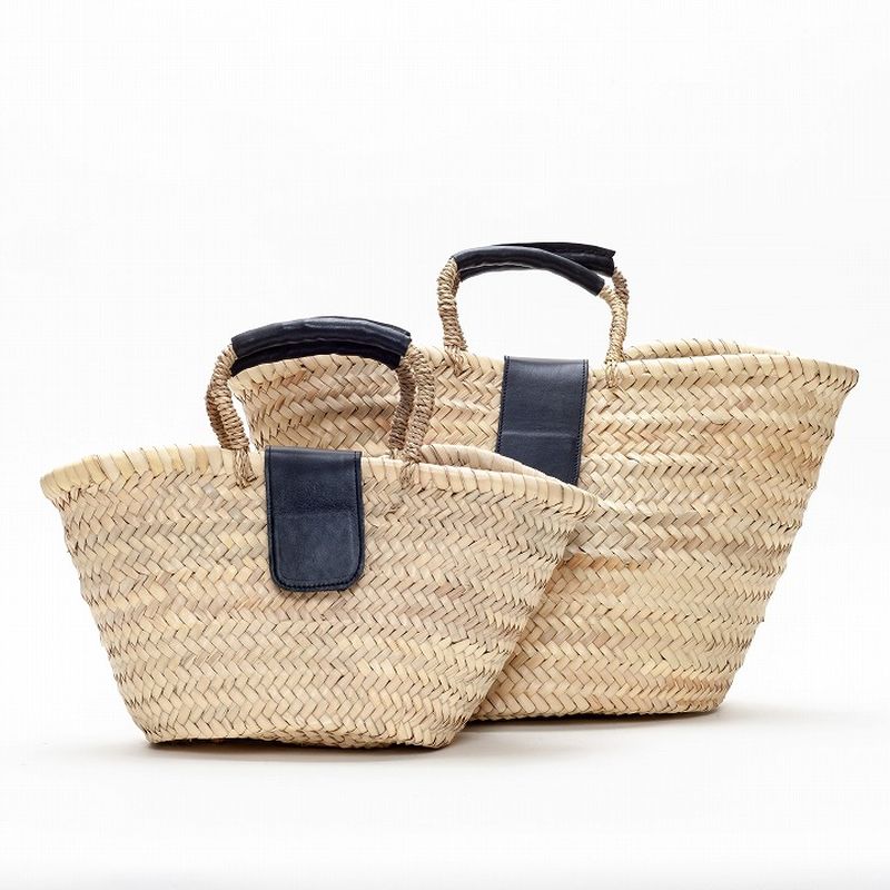 フラップレザーバスケット ブラック M