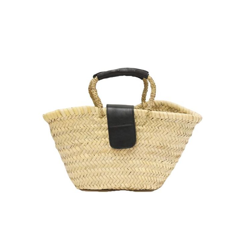 フラップレザーバスケット ブラック M