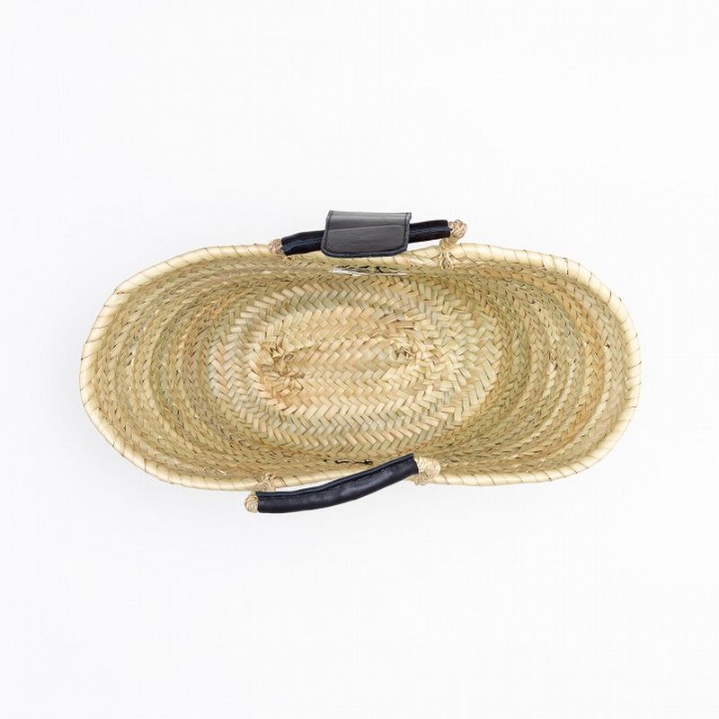 フラップレザーバスケット ブラック M