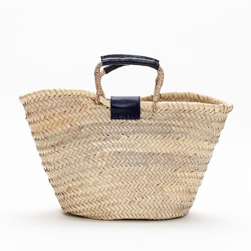 フラップレザーバスケット ブラック M