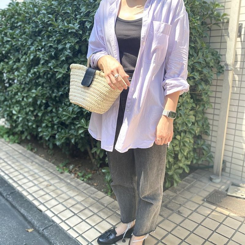 フラップレザーバスケット ブラック M