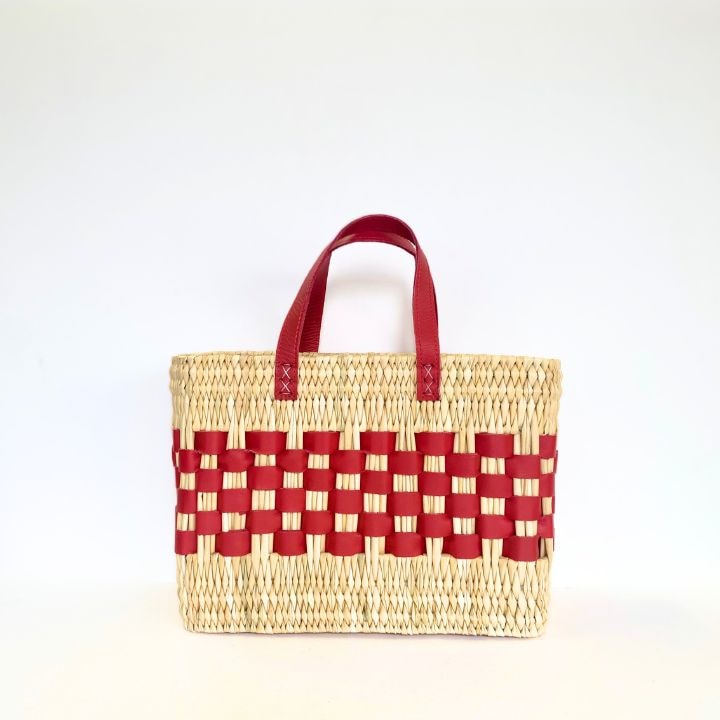 レザースクエアバスケットS　レッド