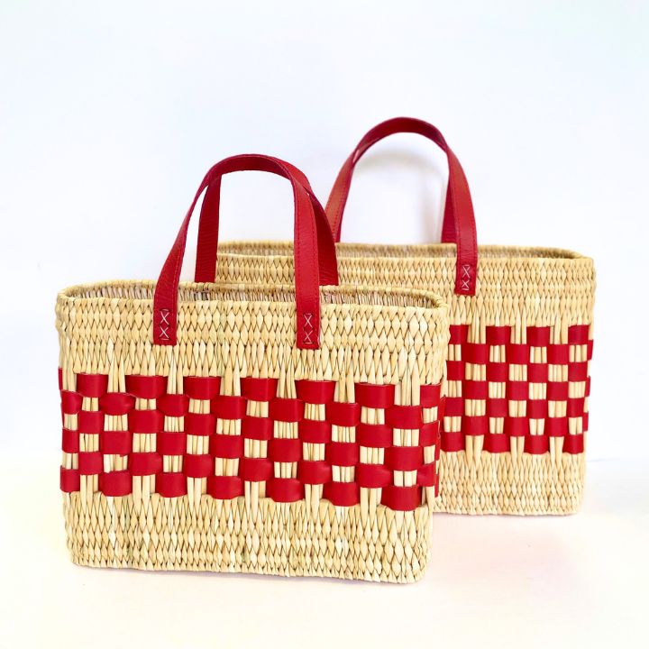 レザースクエアバスケットS　レッド