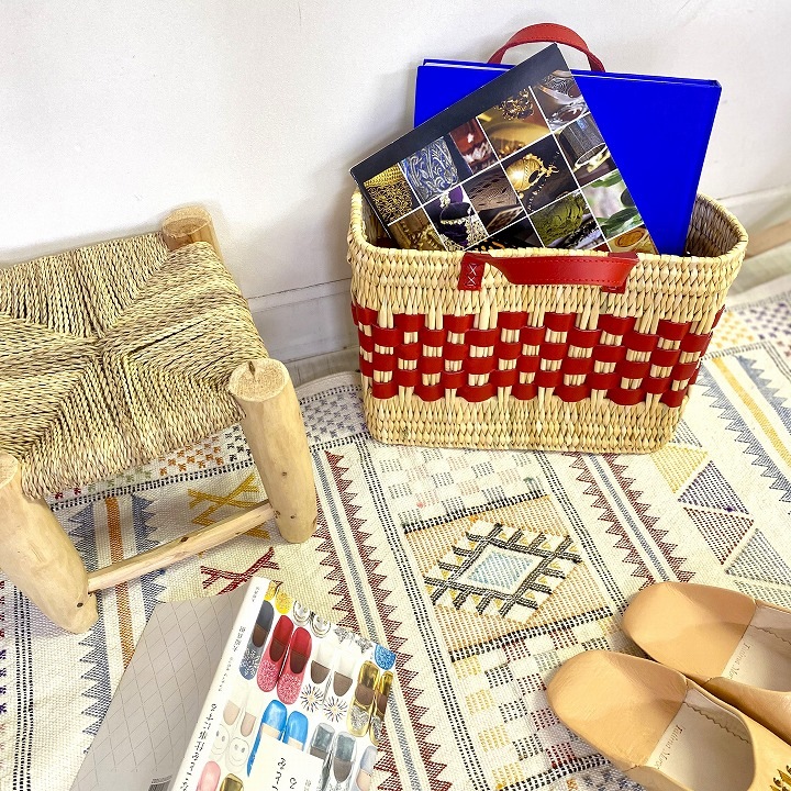 レザースクエアバスケットS　レッド